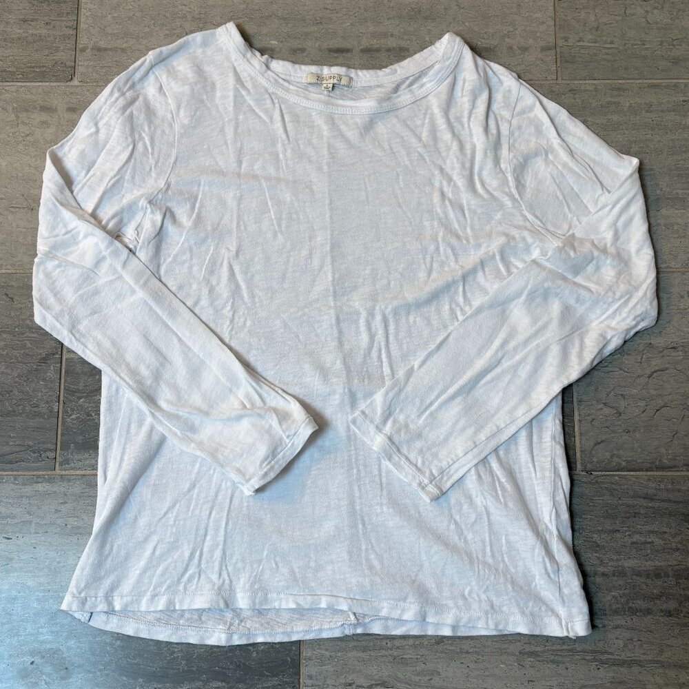 Z Supply Cotton Crewneck Long Sleeve Tee Shirt White Size Large